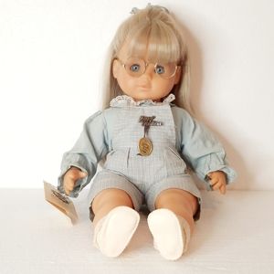 Vintage Zapf Puppen 19” Doll 40/15 Blonde, Blue Eyes, Soft Body and Gold Glasses